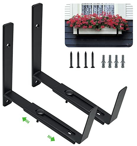 Pusonor Verstellbare Fensterkastenhalterung, 2 Stück, robuste Pflanzkastenhalterung, Blumenkasten-Halterung, Wandhalterung, geeignet für Pflanzkästen, 15,2 cm bis 30,5 cm tief