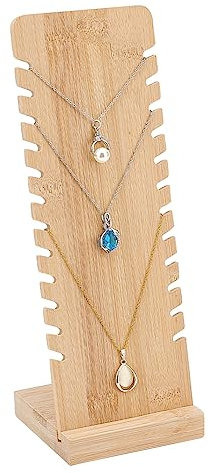 PH PandaHall 12 Slots Necklace Display Stands, Wood Necklace Holder Jewelry Holder Stand Long Chain Organizer for Necklace Braclet Pendants Craft Fairs Trade Showcase, 9.2x9.7x26.5cm