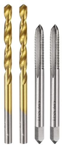 uxcell Metric Tap & Drill Bit Set, 2pcs M5 x 0.8 Straight Flute Thread Taps and 2pcs 4.2mm Twist Drill Bits Titanium Coated, HSS6542 Screw Tapping Threading Tools