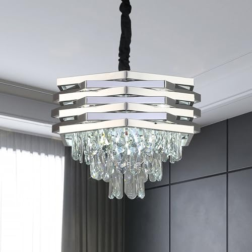 ZenithBeam Moderna Lampara ArañA De Cristal Cromo,40Cm Grande Lampara Techo Colgante K9 Piso 3 Circular Lampara Colgante Para Dormitorio De Cocina De La Sala De Estar