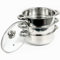 Crystals Stainless Steel 3 Tier Vegetable Steamer - Induction Hob Steamer Pot Set with Cool Handles - Ideal for Veg Dumpling Momo