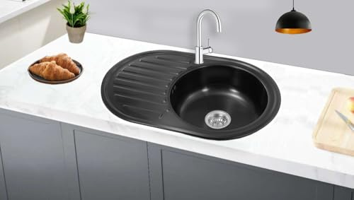 Omeere 77x50 Einbauspüle schwarz Edelstahl 304 Materialdicke 0,8 mm Spülbecken Spüle Küchenspüle 1 Becken oval