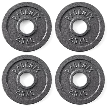 Phoenix Fitness Cast Iron Olympic Weight Plates - 2-Inch Free Weight Plate for Barbell Dumbbell Bars, Weightlifting & Strength Training at Home Gym - Set of 4, 2.5kg