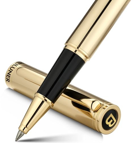 BEILUNER Luxury Rollerball Pen,24K Gold Trim,Noble and Elegant Designs,Schneider Ink Refill, Best Roller Ball Pen Gift Set for Men & Women, Professional, Executive Office, Nice Pens(Gold)