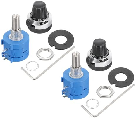 sourcing map Lot de 2 potentiomètres rotatifs 3590S-2-501L 500 ohm, potentiomètre de précision multi-tours bobiné pour équipement de mesure avec capuchon à bouton de type 3 antidérapant, rondelle