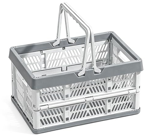 Boîte pliante de camping pliable avec anse - 38,5 × 25 × 20 cm - Panier à provisions pliable - Convient pour le rangement à la maison, pour les collations, le camping, la salle de bain (gris)
