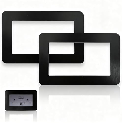 Light Switch Surround & Double Socket Surround Plate, 2Pcs Black Acrylic Decorative Cover Frame for Switches and Sockets, Matt Black Square Wall Plate 146x86mm, Easy Self-Adhesive Installation