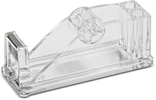 MAUL Klebebandabroller | Tischabroller für Klebeband mit Stiftehalter für Stifte, Kugelschreiber und Schreibwaren | Bürobedarf im zeitlosen Stil | Ideal für Büro und Schreibtisch | Transparent