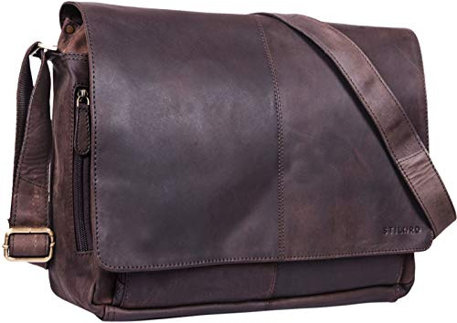STILORD 'Alex' Sac Messager en Cuir Unisexe Sac à Bandoulière Vintage Besace Sacoche pour Ordinateur Portable de 15,6 Pouces, Couleur:Marron - foncé pâle