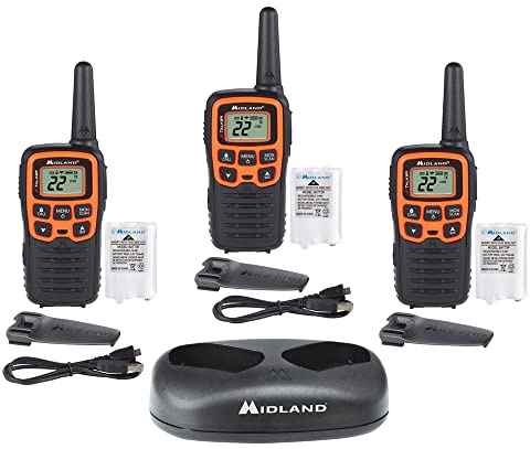 Midland -T51X3VP3 X-TALKER Walkie-Walkie - Long Range Two Way Radio for Camping Hiking Hand Held RZR FRS Compact Radio UTV communication NOAA Weather Scan - Black/Orange, 3 Radios