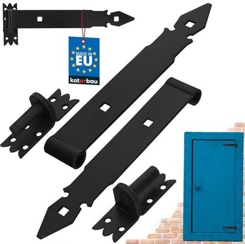 KOTARBAU® 2x Bisagras para puertas, ventanas 300mm, Gozne para atornillar + Quicio, Herraje para contraventanas, persianas, Acero inoxidable, Banda de acero, Negro, Bisagra de encaje, 2 UNIDADES