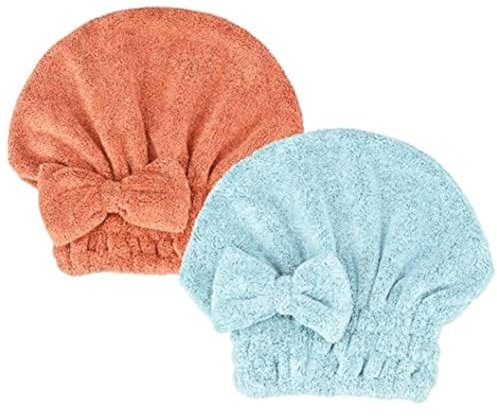MAYOUTH Mikrofaser Handtuch Haare Super saugfähig 2 Stücke Kopfhandtuch Haarturban Haarhandtuch Schnelltrocknend Turban Geschenke für Damen & Mädchen, Lachsrot+Meergrün