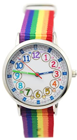 Bigbangbang Kids Analog Watch，Read and Learn Time Easily, Wrist Watch for Boys and Girls with Soft Cloth Band,Analog Time Teacher Wristwatch,Todder Watch Children's First Watch（Rainbow