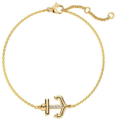 LOYATA Dainty Gold Charm Anklet 14K Gold Plated Tiny Anchor Anklet Dainty Foot Chain Cute Evil Eye Foot Jewelry Boho Anklets for Women