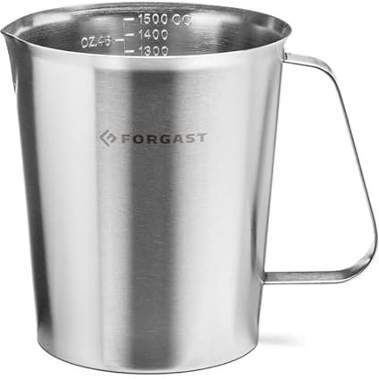 Forgast Pichet doseur | Acier Inoxydable | Capacité 1,5 litres | Tasse à mesurer avec poignée | Pichet à mesurer | Échelle Millilitre | Parfait pour mesurer Les liquides et Les ingrédients en Vrac