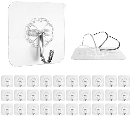 Frevoitna 30 Piezas Ganchos Adhesivos para Pared, Carga 4kg, Ganchos Impermeables y Transparentes para Colgar Llaves, Techo, Baño, Cocina, Toallas