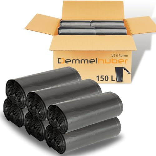 Müllsäcke 150L extrastark & reißfest 75 μm Müllbeutel Abfallbeutel Müllsack Mülltüte Abfallsäcke für Haus, Garten, Industrie & Gastronomie von Demmelhuber (6 Rollen)