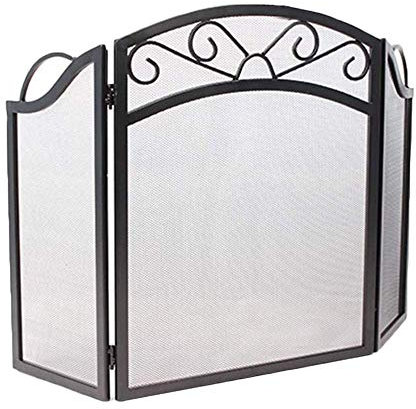 3-teiliges Funkenschutzgitter, Kaminschutzgitter aus Eisen, Sicherheits-Kaminschutz aus Metallgeflecht für Holz, dekoratives Schnörkeldesign für Babys/Kinder/Haustiere, 102 × 52 cm, Schwarz Present