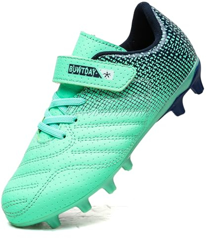 BUWTDAY Kids Soccer Cleats Boys Girls Athletic Outdoor Firm Ground Youth Football Shoes(Little Kid/Big Kid) Green