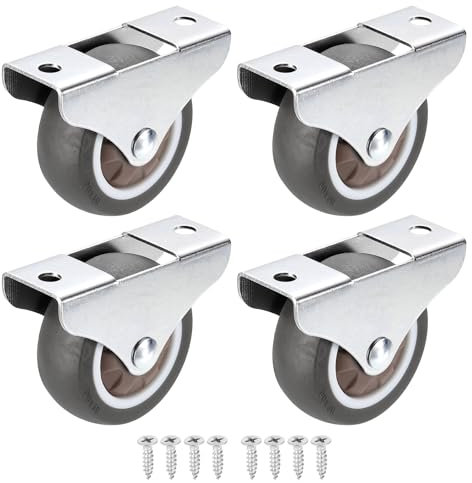 PATIKIL 2 Rigid Fixed Caster Wheels, 4 Pack Silent Plate Casters with M4 Screws Total Load Capacity 132 Lbs for Furniture Workbench Cart Trolley One Direction Rolling, Brown