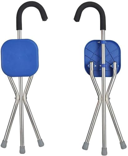 Dreibeiniger Hocker Zusammenklappbarer Gehstock-Sitz Krückenstuhl Gehhilfe rutschfeste Reisestockstuhl Spazierstock Mit Sitz Klappsitz Für Ältere Männer, Behinderte Sitzstock