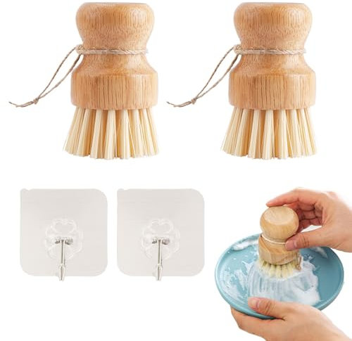 2 spazzole per verdure in legno, per lavare i funghi, per verdure, per funghi, rotonde in legno champigno, sicure per la pulizia delicata di funghi o verdure, stoviglie, padelle, spazzola per