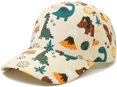 YeeHeen Kids Baseball Cap Toddler Sun Hats Adjustable Summer Hat for Boys 2-4Years Beige Dinosaur