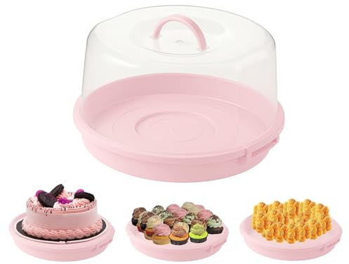 BH | Cake Carrier Box with Handle | Portable Round Cake Container | Pink | 1Pc | With Plastic Cover | Secure Locking Lid | Storage for Cakes, Pies & Pastries - (Pack of 1) - By BEST HOUSE