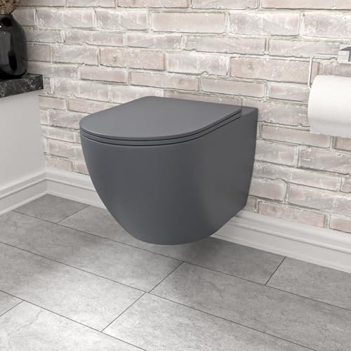 Nes Home Tornado Flush Dark Grey Wall Hung Rimless Toilet With Soft Close Seat