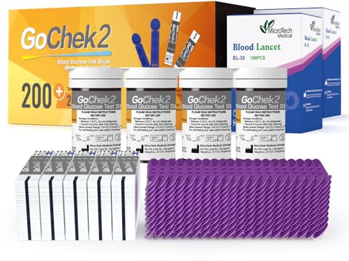 MicroTech Strisce per il Test della Glicemia e Lancette, Validità 180 giorni, Immuni all'Ossigeno nel Sangue, solo per Gocheck2, confezione da 200.
