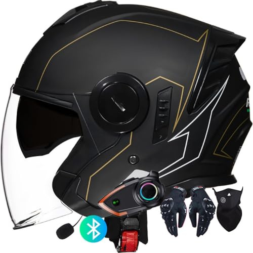 Letetexi Bluetooth Jet Casque de Moto I Casque de Scooter avec Double visière I Casque de Jet Hommes Femmes I Casque de cyclomoteur Respirant I Casque de Moto Antichoc I certifié ECE
