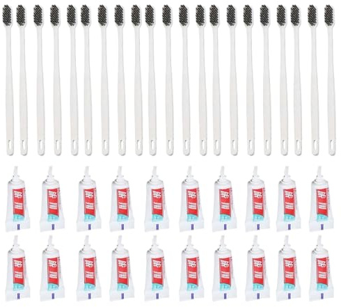 Brosse à dents de voyage – 20 pièces – Outil de brossage portable avec dentifrice intégré | Design hygiénique – Pour l'hygiène de voyage, salle de bain, hôtel, école, vacances, soins quotidiens