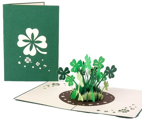 BAUCH Biglietto Pop Up Quadrifoglio Biglietto Portafortuna 3D, Biglietto di Buona Fortuna Artigianale per Compleanno, Capodanno & Cambio Lavoro, Con Spazio per Messaggi & Regali di Denaro