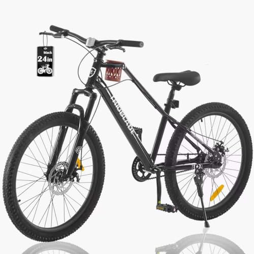 TRIOBLADE Kids Mountain Bike 20/24 Inch, Girls Boys Bikes Age 6-9 Boys, Bikes for Kids Age 9-12 with Suspension Fork Disc Brakes Double Wall Rims, Single Speed Children's Bicycle (Black, 24inch)