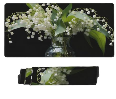 Gaming musmatta XXL svart, stor musmatta 600 x 300 x 3 mm, stor musmatta skrivbordsunderlägg klockblommor vattentät, sydda kanter musmattor, halkfri gummibas musmatta -MP1293
