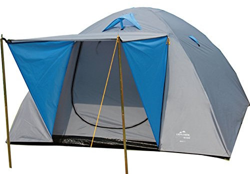 EXPLORER Zelt Iglu 3 Doppeldach Kuppelzelt mit Vordach Igluzelt 3-4 Personen 240 x 110 x 130 cm 1500mm Wassersäule wettergeschützter Eingang Outdoor Wandern Familie Camping Blau Grau