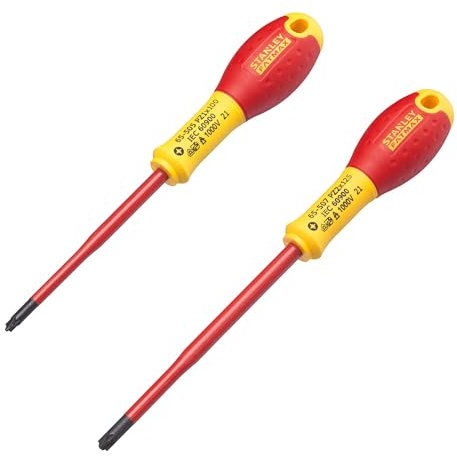 STANLEY Juego de 2 Destornilladores Aislados Borneo, Pozidriv PZ1x100mm y PZ2x125mm, Mango Bimaterial Ergonómico, Aislados 1000V, Calidad Industrial, FMHT0-62649