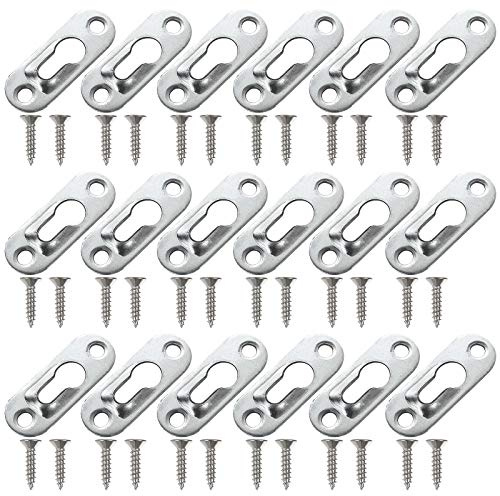 LISHINE 100 Pcs Metal Keyhole Hangers with 200 Pcs Screws - Fasteners for Mirror Picture Frame, 43 x 16 mm (Silver)