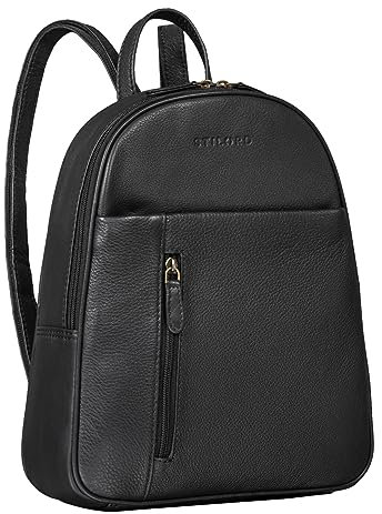 STILORD 'Hailey' Tagesrucksack Damen Leder Rucksack Klein Vintage Daypack Frauen Rucksackhandytasche Cityrucksack für Ausgehen Shopping S Echtleder, Farbe:schwarz