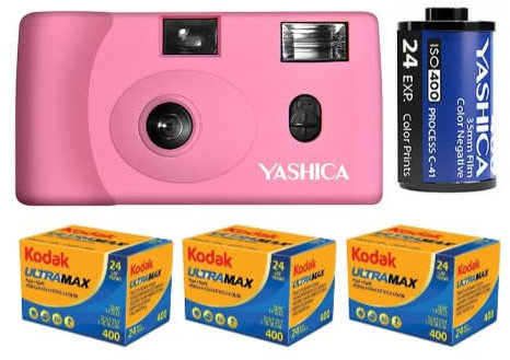 Yashica MF-1 Snapshot Art - Set di fotocamere da 35 mm (rosa) con pellicola ultra max 400 (rotolo da 35 mm)