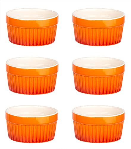 BigDean 6x Ragout Fin-Schalen 9 cm 200 ml - Orange - Feuerfest - Aus Keramik - Für Creme Brulee, Würzfleisch, Dessert, Schokoküchlein - Förmchen, Schälchen