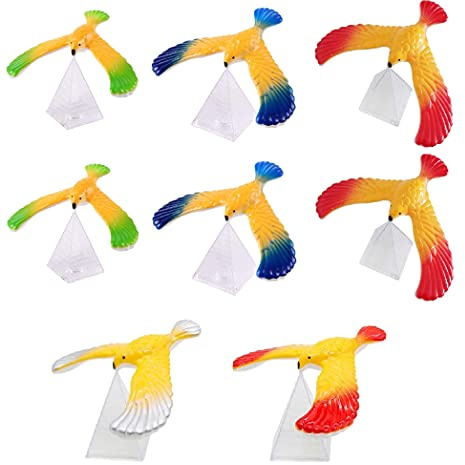 C&H Solutions 8 Pcs Cute Balancing Bird with Clear Triangle Stand (Colors May Vary)