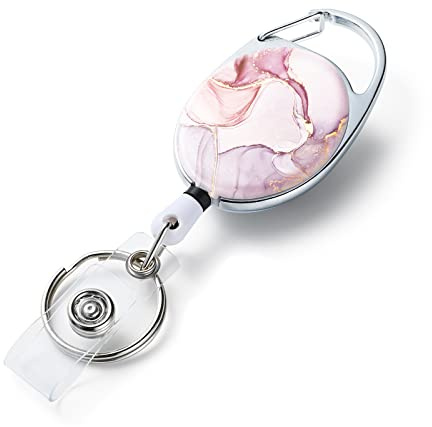 Märkesrullar infällbara, dubbelsidiga färgtryck mönster märkeshållare, med nyckelring, klämma och nyckelring, hållbart nylonrep, rosa marmor
