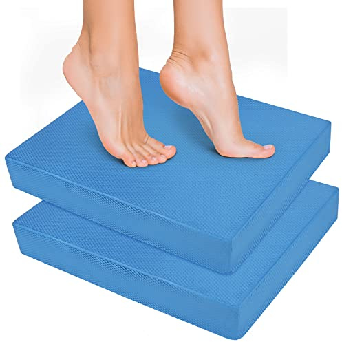 Hungdao 2 Pcs Balance Pad Thick Foam Yoga Core Training Exercise Pad for Adults Physical Therapy Fitness Stability Workout Knee Ankle Strength Training Home Work Floor(16 x 13 x 2 Inches,Blue)