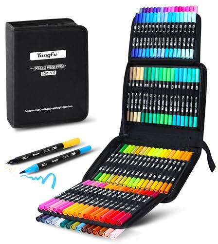 TongFu 120 Filzstifte Set, 1-5 mm/Fineliner 0,4 mm Dual Brush Pen Set, Filzstifte Dicke und Dünne Pinselstifte Aquarell Marker Fineliner für Kalligraphie Handlettering Manga Journal