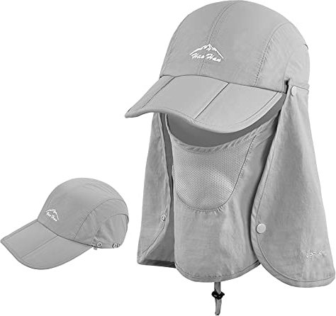 Casquette de Baseball pour Adultes, Casquette à Visière Pliable avec Protection UV pour Visage et Cou, Randonnée Pêche Chapeau | Chapeau d'été | Chapeaux Safari | pour Hommes et Femmes (Gris Clair)