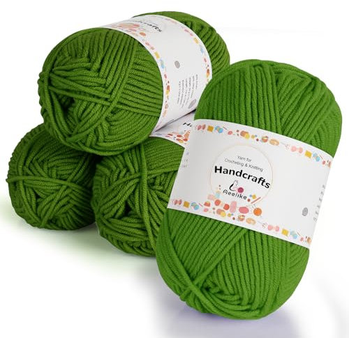 Aeelike 200g(4x50g) Häkelgarn zum Stricken, Langlebige Baumwollgarn, 5Ply Wolle zum Häkeln für Puppen, Fruchtgrün