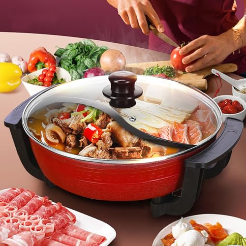 Shabu Shabu Shabu Casserole à fondue électrique multifonction avec couvercle et fond chauffant 6 l 1300 W