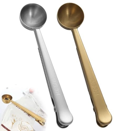 2 st tätningsklämma, 2-i-1 tätnings kaffesked, rostfritt stål kaffe mätsked klämma, långt handtag kaffeskopa klämma, för kaffebönor, mjölkpulver tillbehör tillbehör