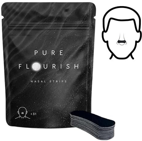 Pure Flourish Breathe Tape | 31 x Hypoallergenic Nasal Strips | Anti Snoring Device, Improved Nasal Breathing, Relieves Congestion | Clinically Tested Anti-Snoring Aids for All Genders